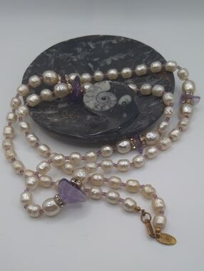 Miriam Haskell Glass Pearl and Amethyst Necklace